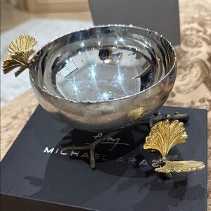 Michael Aram Silver Bowl with Gold Leaf Accents
